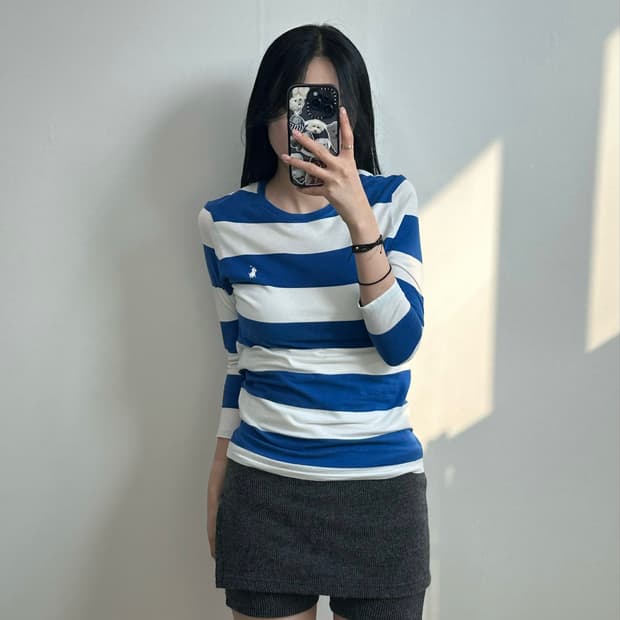 폴로 랄프로렌 자수로고 단가라 7부 긴팔 티셔츠