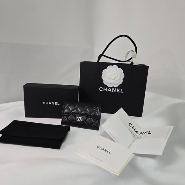 샤넬 클래식 카드 지갑 램스킨 블랙 은장 (A80799)