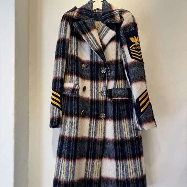 새상품 컨디션 History Repeats 체크 더블 롱코트