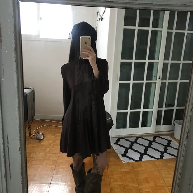 vintage frill brown one-piece