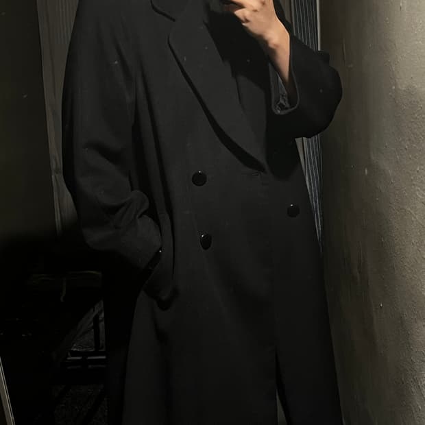 빈티지 JP 블랙 캐시미어100 더블버튼 뒷트임 코트 롱코트