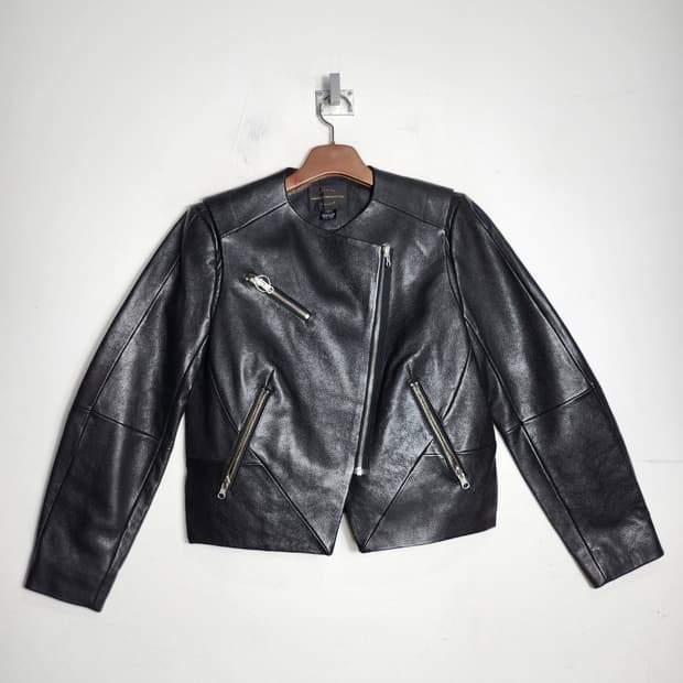 프렌치 커넥션 제뉴인 레더 노카라 라이더 자켓