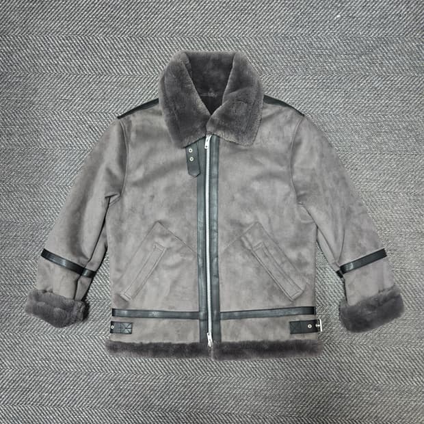 도프제이슨 솔리드 스웨이드 무톤 자켓 무스탕 그레이