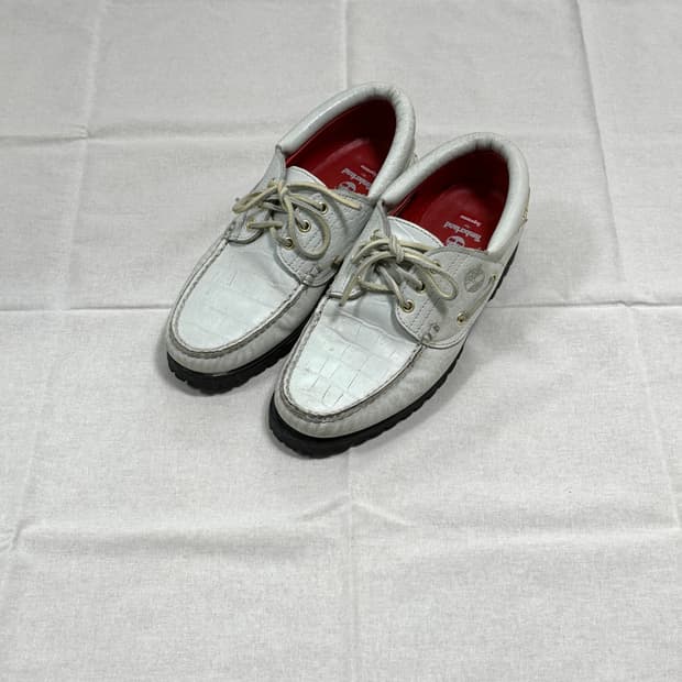 슈프림 x 팀버랜드 뱀피 레더 3아이 보트슈즈 us8