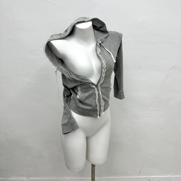 lace detail crop hood zip