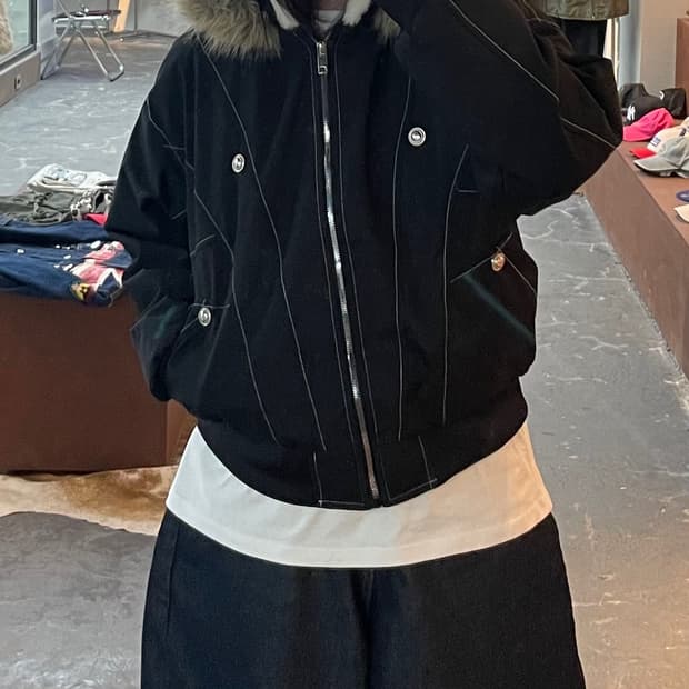 빈티지 후드 퍼 자켓 (털부착가능) H2008