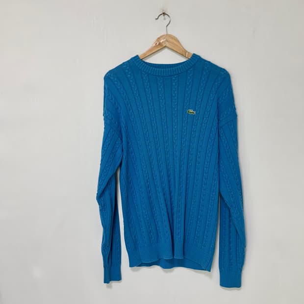 라코스테 라운드넥 케이블 니트 꽈배기 스카이블루 긴팔니트스웨터 