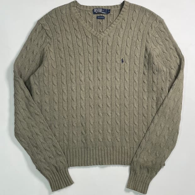폴로 랄프로렌 카키 케이블 니트 