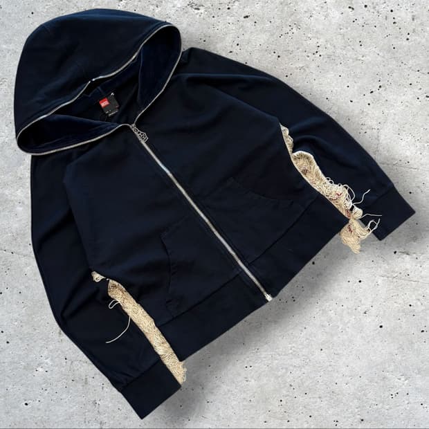 [S] 디젤 블랙 후드 집업 프린지 디테일 D893