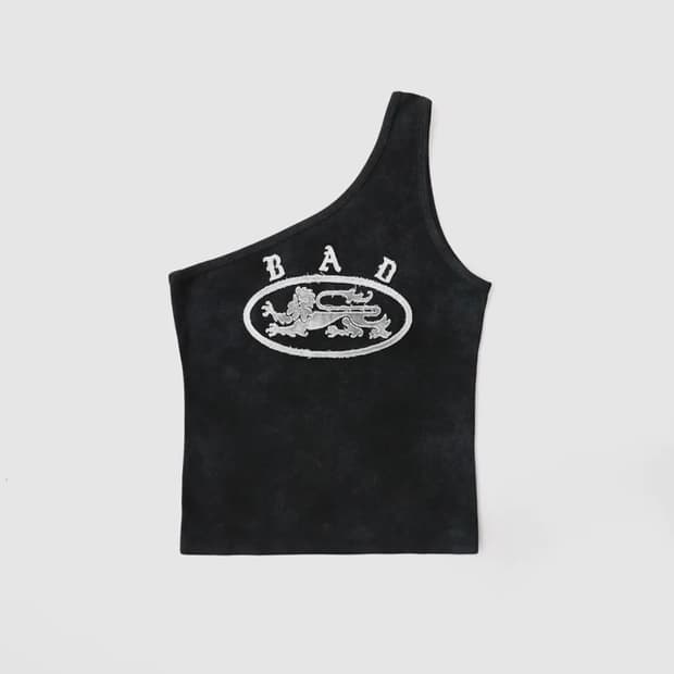 배드블러드 라이언 패치 원 숄더 탱크 워시드블랙