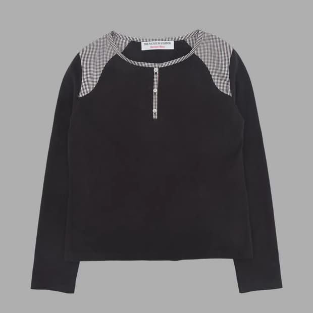 더뮤지엄비지터 CHECK MIXED HENLEY NECK T-SHIRT