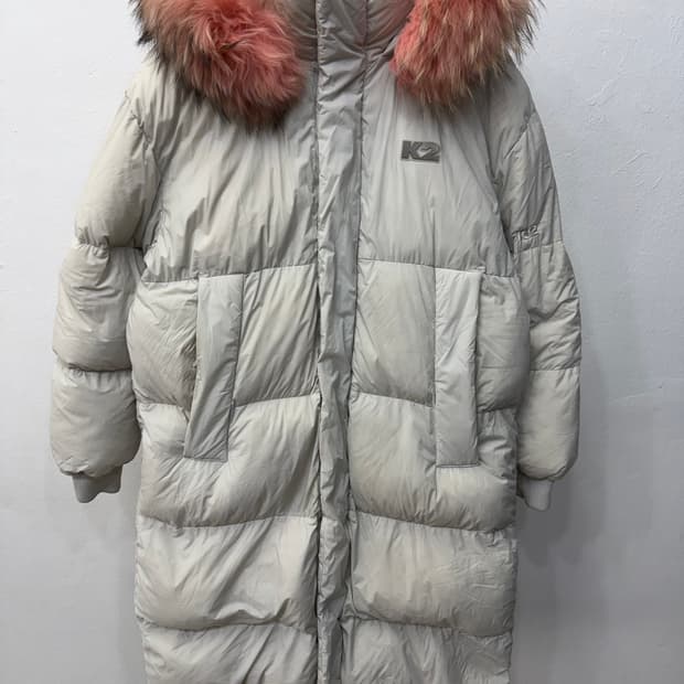정품) K2 여성 핑크 퍼 오버사이즈 구스패딩 85