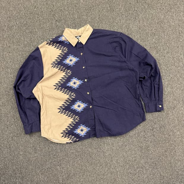 XL)Roper Border 빈티지 나바호 패턴 네이비 여성 셔츠