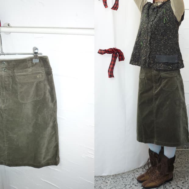 Khaki vintage midi skirt