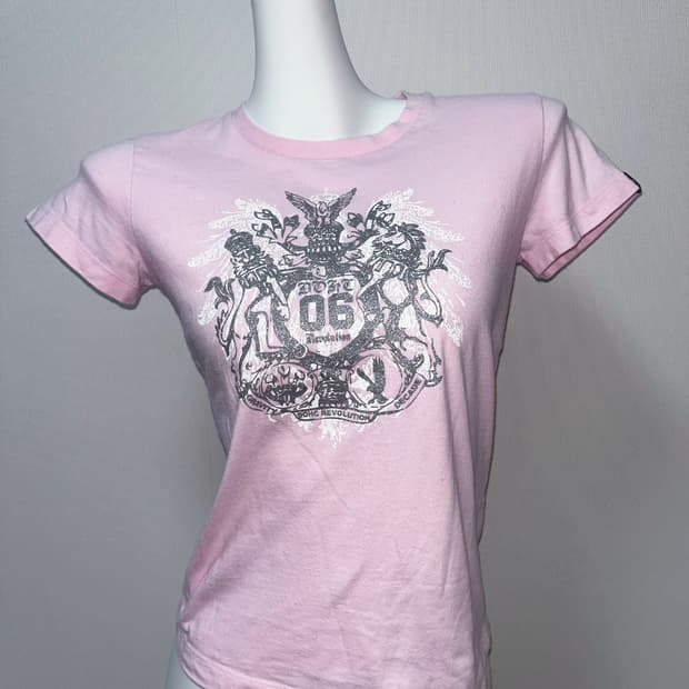 DOHC 베이비 핑크 글리터 그래픽 반팔티