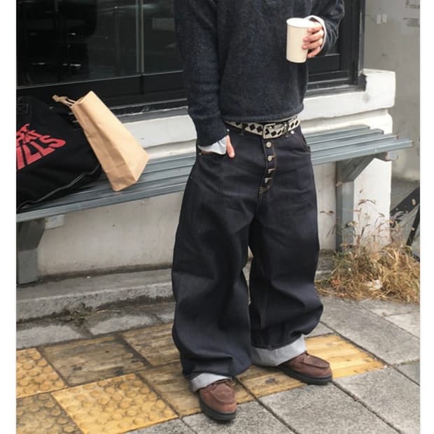 홀리인코드 와이드 생지 데님 팬츠 L