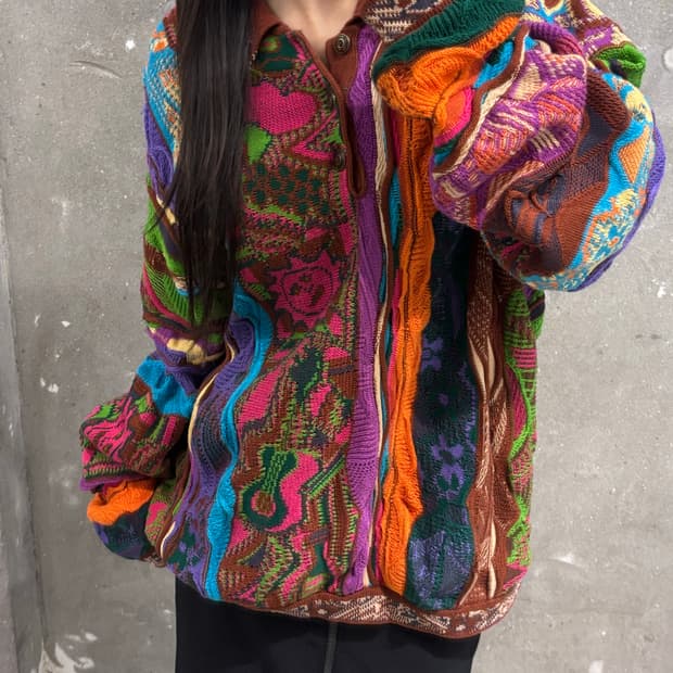 Coogi 쿠지 3D 멀티컬러 케이블 코튼 카라 니트
