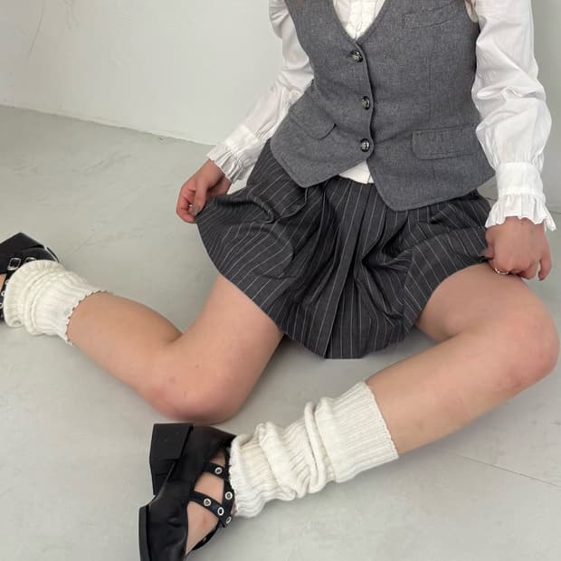 스트라이프 플리츠 미니스커트 