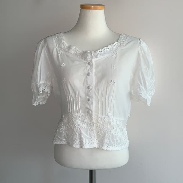 Lace embroidery button blouse
