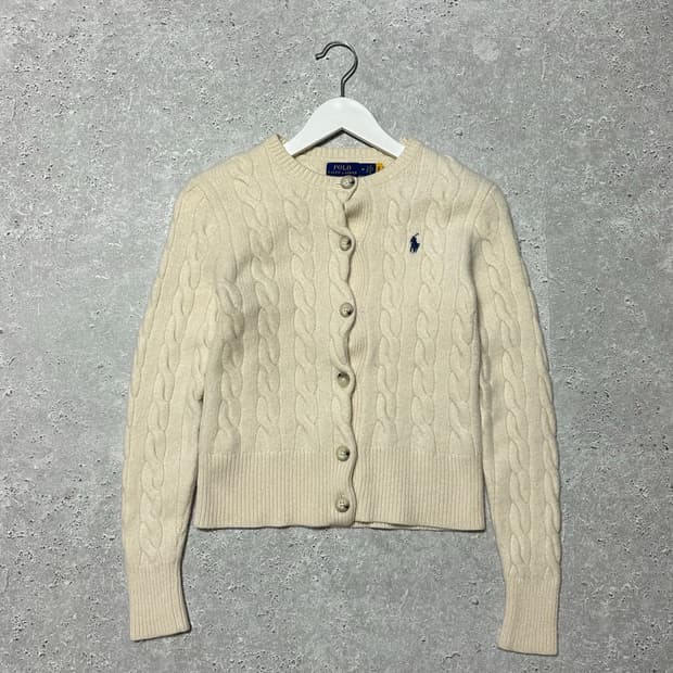 폴로 랄프로렌 울 캐시미어 꽈배기 니트 가디건