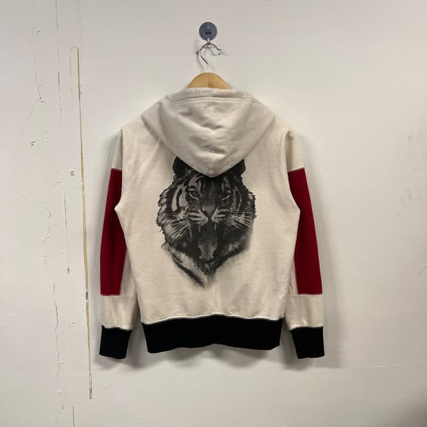 M) 오니츠카타이거 화이트 배색 백프린팅 후드집업 O244