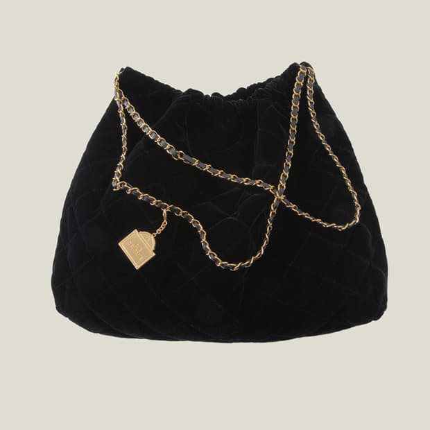 뤼드유제니 벨벳 퀼팅 호보백 블랙