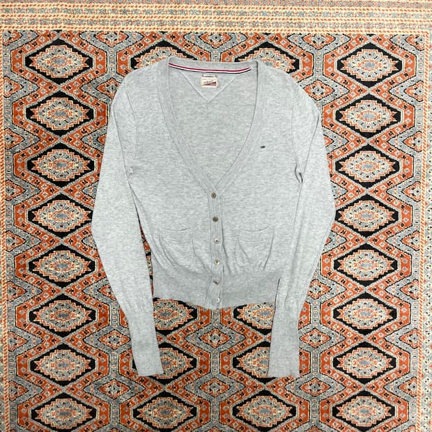 타미힐피거데님 그레이 와이넥 가디건 여성M