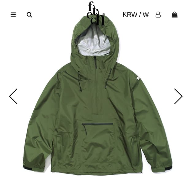 (새상품)fetch(페치) 올리브 색상 3layer 아노락자켓(주우재자켓