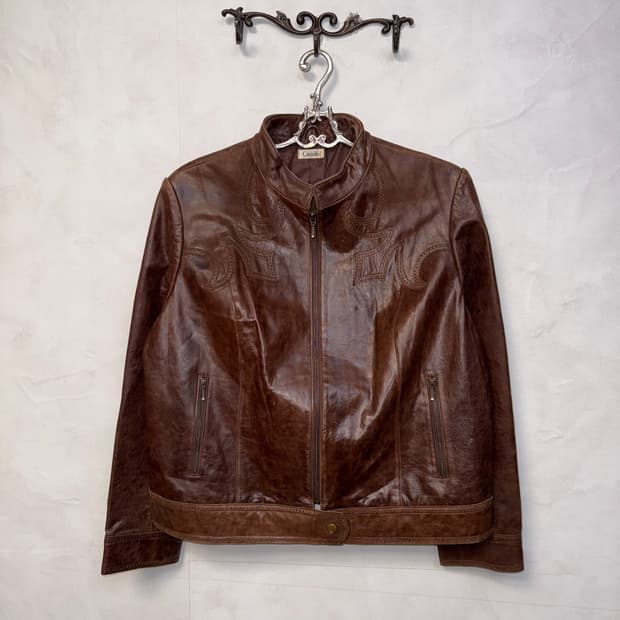 Aging brown lamb skin western zipup jk
