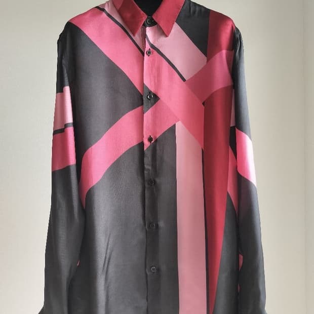 (48)드리스 반 노튼 실크 셔츠 블랙 레드