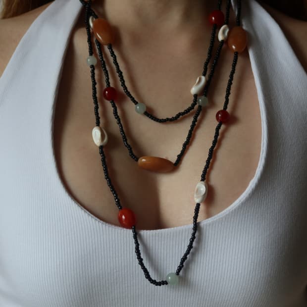 triple-layered bohemian bead necklace