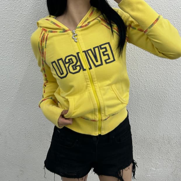 에비수 y2k 컬러스티치 레몬맛 후드집업 S