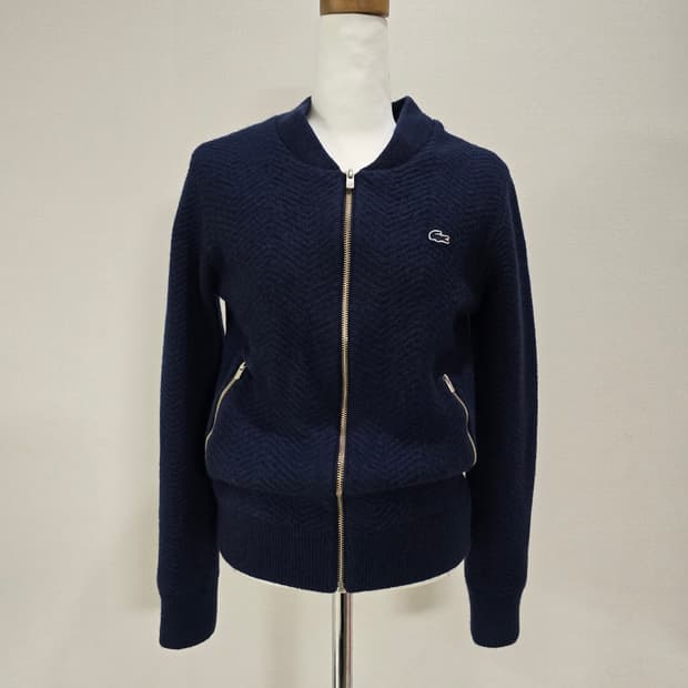 라코스테 헤링본 도톰 울혼방 니트 집업 가디건