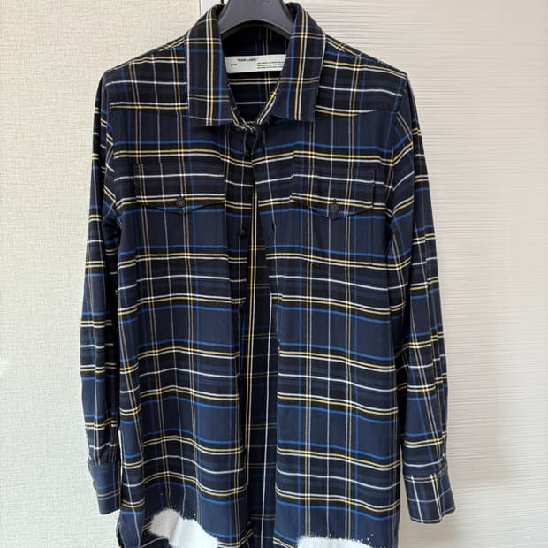 오프화이트 17S/S 스프레이 플란넬 체크 셔츠 네이비 M