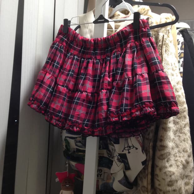 갸루 빈티지 쉬폰 체크 튜튜 캉캉 스커트 미니스커트 치마