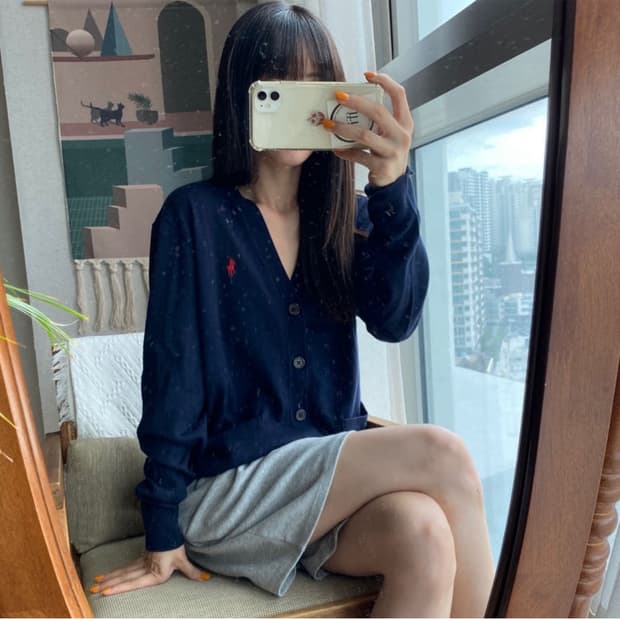 폴로 코튼 브이넥 가디건 남성용 xs