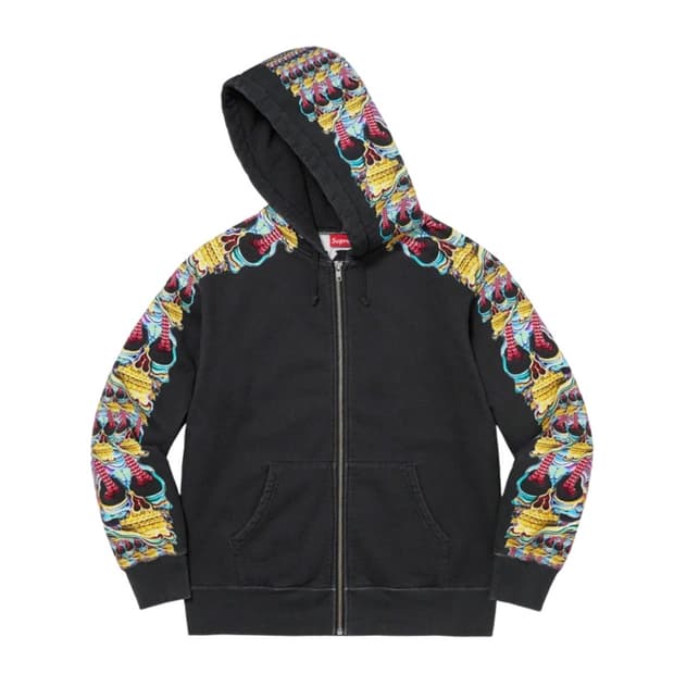 FW22 슈프림 스컬스 집업 후디드 스웻셔츠 블랙