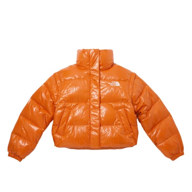 노스페이스 화이트 라벨 글로시 디테쳐블 다운 자켓 오렌지