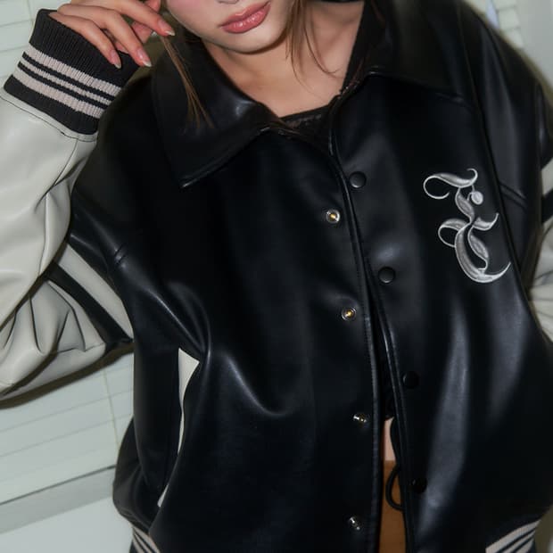 팬시클럽 멜로우 바시티 레더자켓 