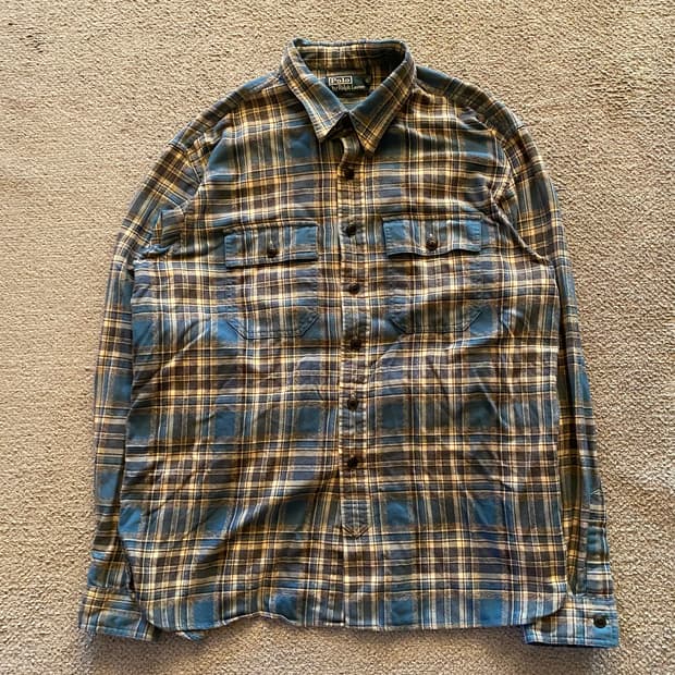 폴로 블루 플레이드 플란넬 XL