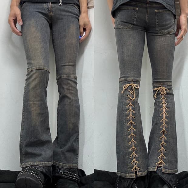00’s Back Lace-Up Boots Cut Washed Pants