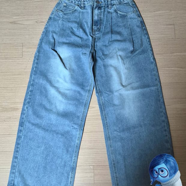 빈티지 더블핀턱 와이드 데님팬츠 (연청)