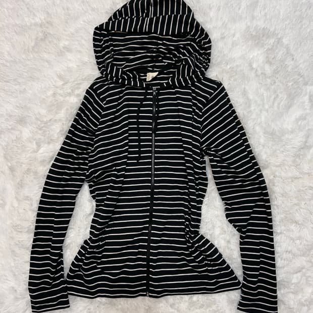stripe hood zip-up