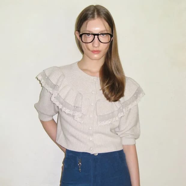 시눈 러플 퍼프 가디건 오트밀