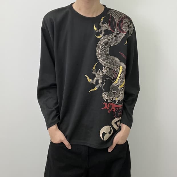 jpn vtg 일본 빈티지 오리엔탈 드래곤 자수 롱슬리브 4L