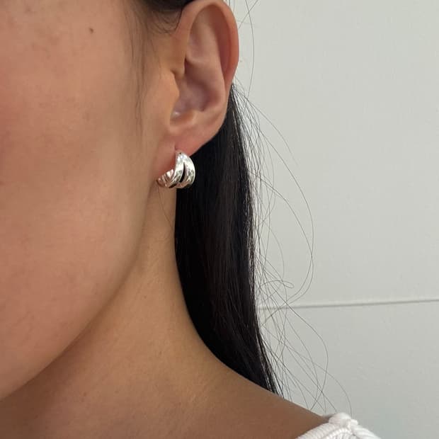 Silver 925 두줄 원터치 이어링 