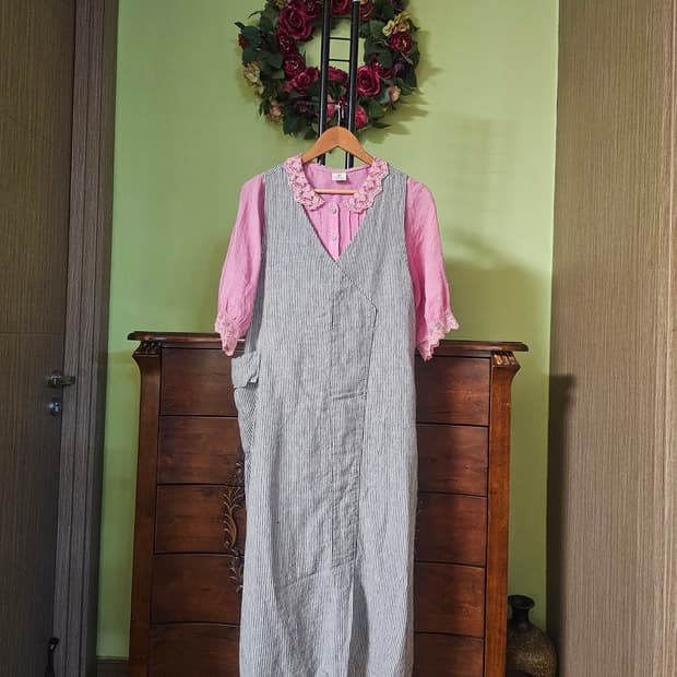 샤밀 린넨100% 오버롤 원피스