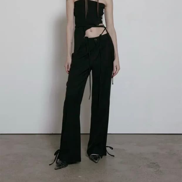 보헤미안서울 스트랩 STRAP WIDE PANTS, 블랙 1사이즈