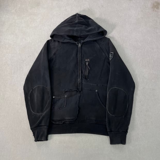 100 폴로랄프로렌 진스 딥 그레이 빈티지 데미지 반집업 후드티