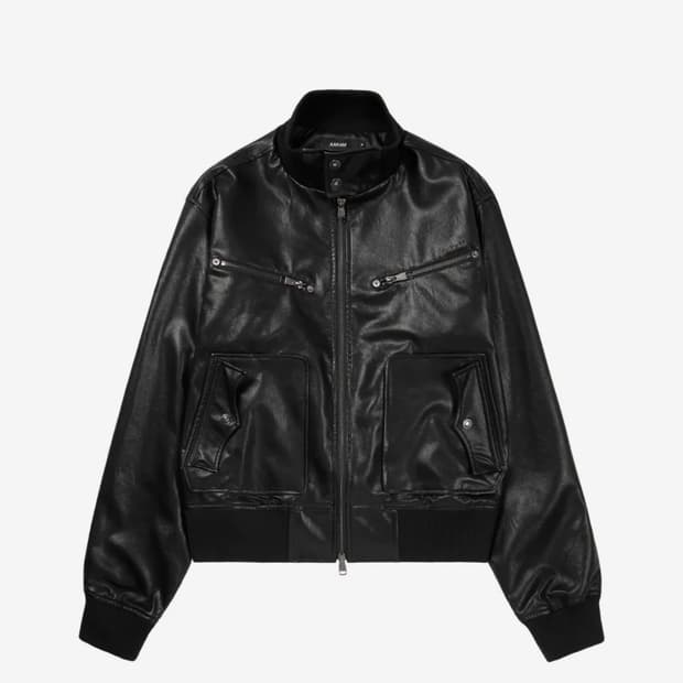 아캄 High-Neck Leather Jacket (Black)